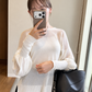 シースルーリブボタンニット